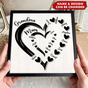 Grandma Mom Heart In Heart Personalized Wooden Plaque, Mother's Day Gift For Mom