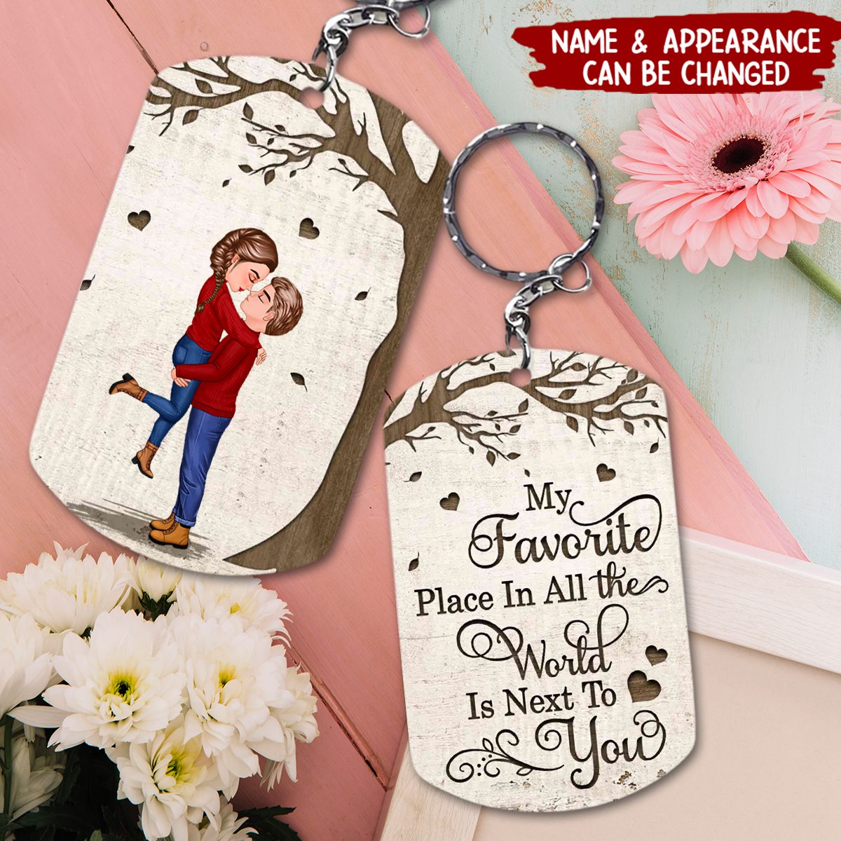 Favorite Place In The World Couple Kissing - Personalized Stainless Steel Keychain