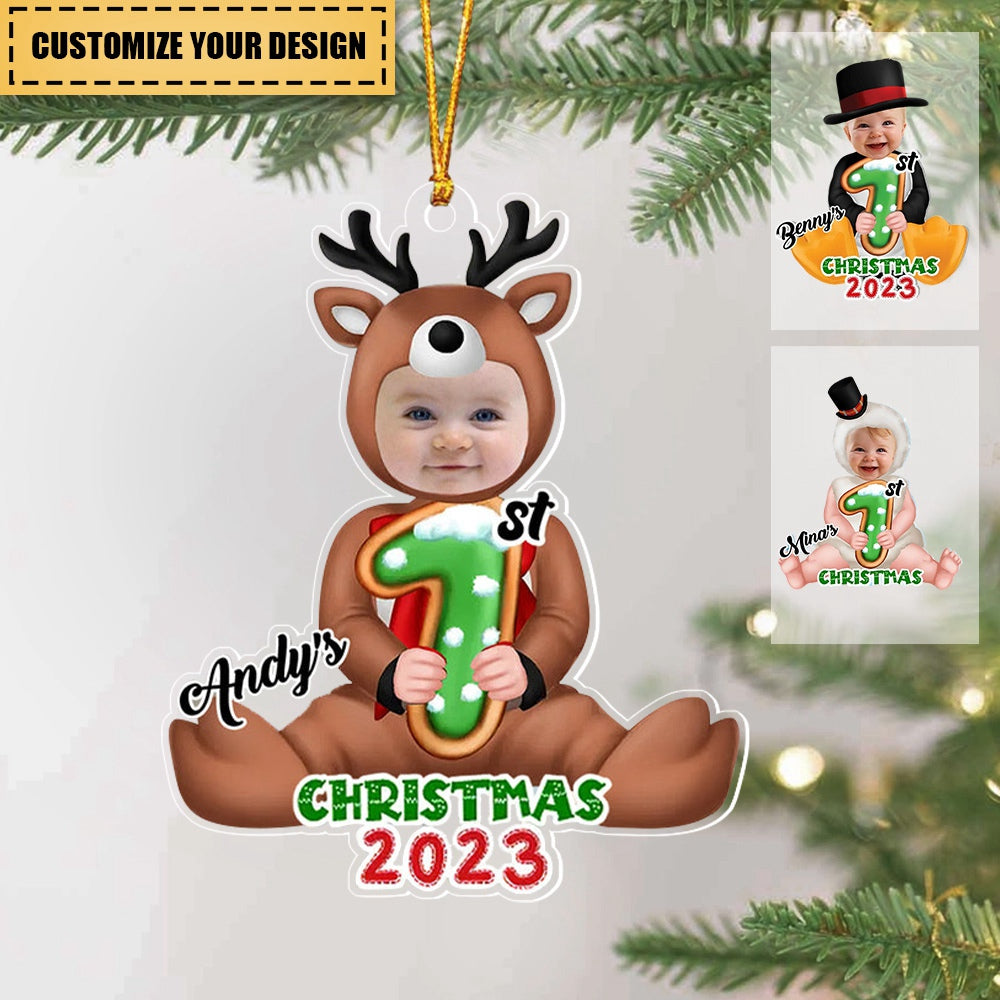 Baby Reindeer Upload Photo My 1st Christmas Personalized Acrylic Ornament