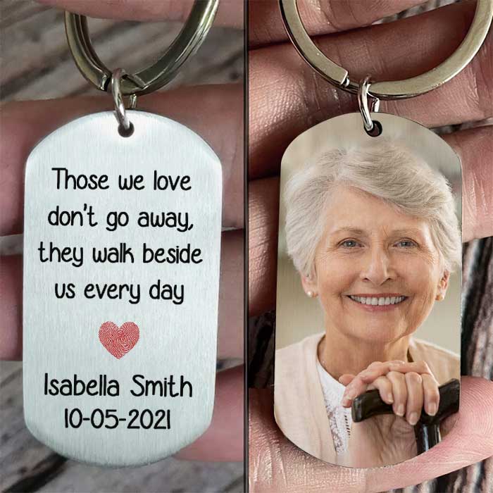 Those We Love Don't Go Away, They Walk Beside Us Every Day - Upload Image, Personalized Keychain