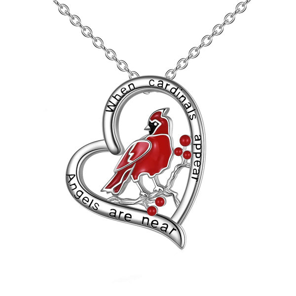 Red Cardinal Heart Pendant Necklace