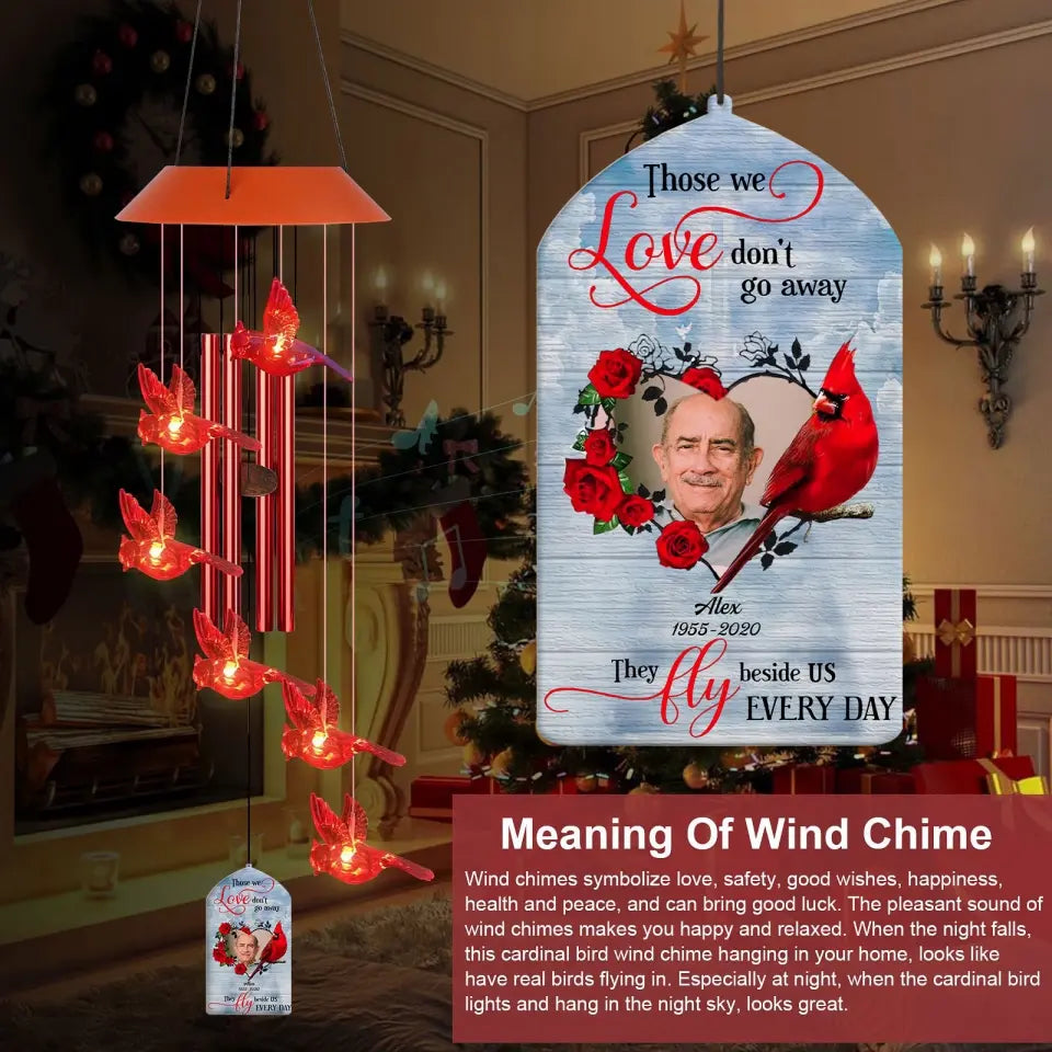 Personalized Cardinal LED Solar Wind Chime - A BIG PEACE OF MY HEART - Memorial Gift, Gift For Family