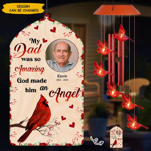 Personalized Cardinal LED Solar Wind Chime - My Dad Amazing - Memorial Gift, Gift For Father's Day, Gift For Family