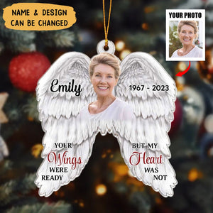 Memorial Upload Photo Angel Wings, Your Wings Were Ready But My Heart Was Not Personalized Ornament