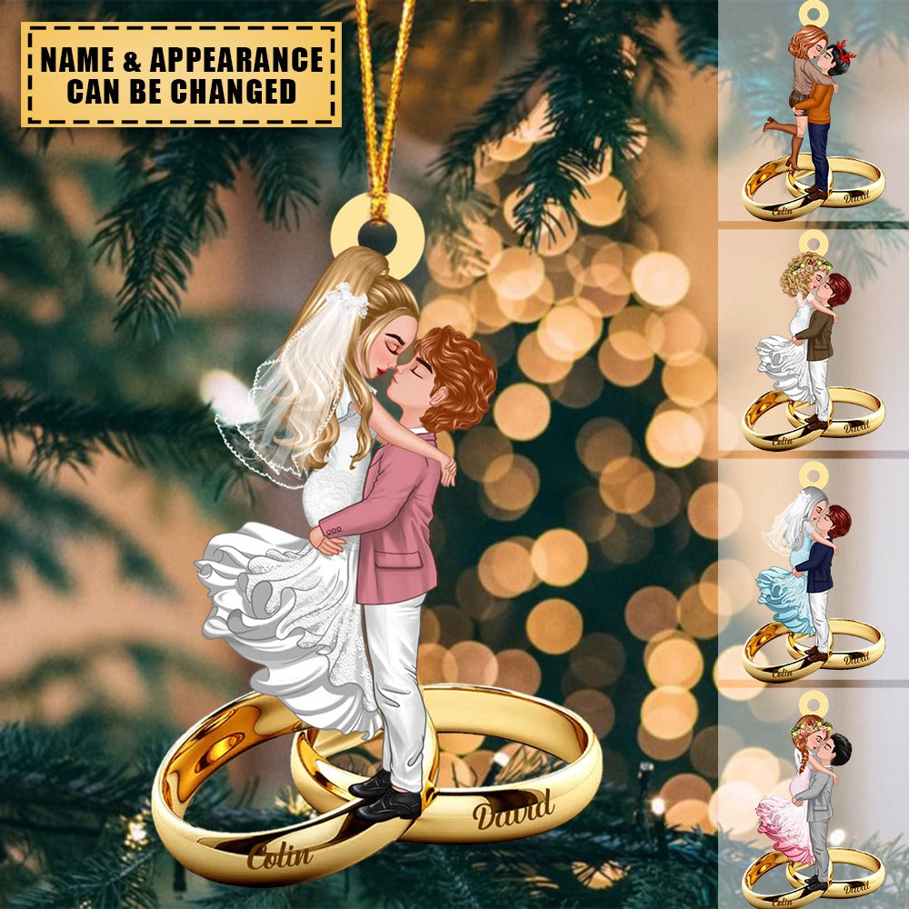 Couple Portrait, Firefighter, Nurse, Police Officer, Military, Chef, EMS, Flight, Teacher, Gifts by Occupation Wedding Ring Personalized Acrylic Ornament