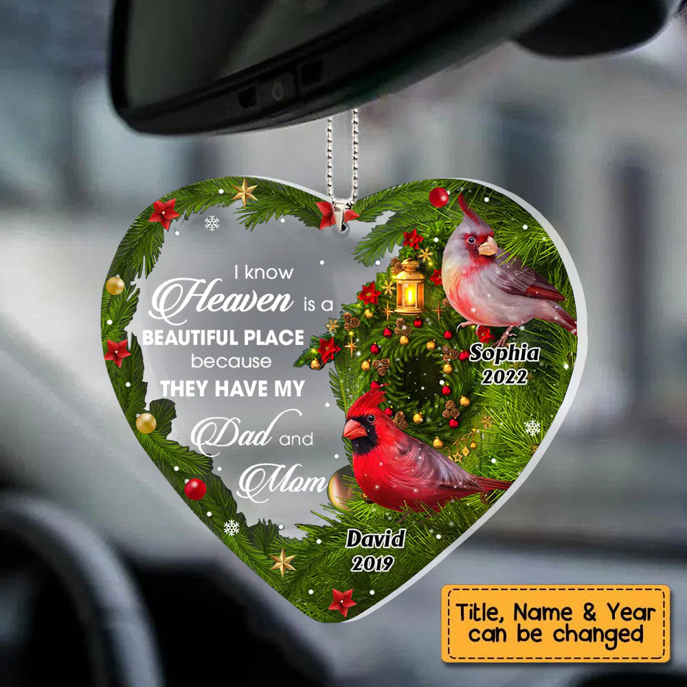 I KNOW HEAVEN IS A BEAUTIFUL PLACE FOR LOSS OF MOM DAD MEMORIAL HEART ORNAMENT