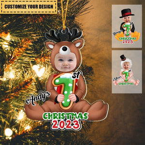 Baby Reindeer Upload Photo My 1st Christmas Personalized Acrylic Ornament