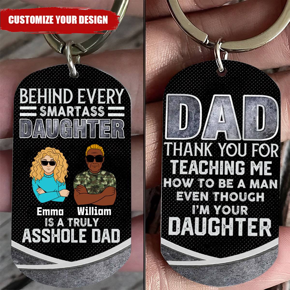 Personalized Dad And Daughter Stainless Steel Keychain - Gift Idea For Father's Day From Daughter/Son - Thank You For Teaching Me How To Be A Man Even Though I'm Your Daughter