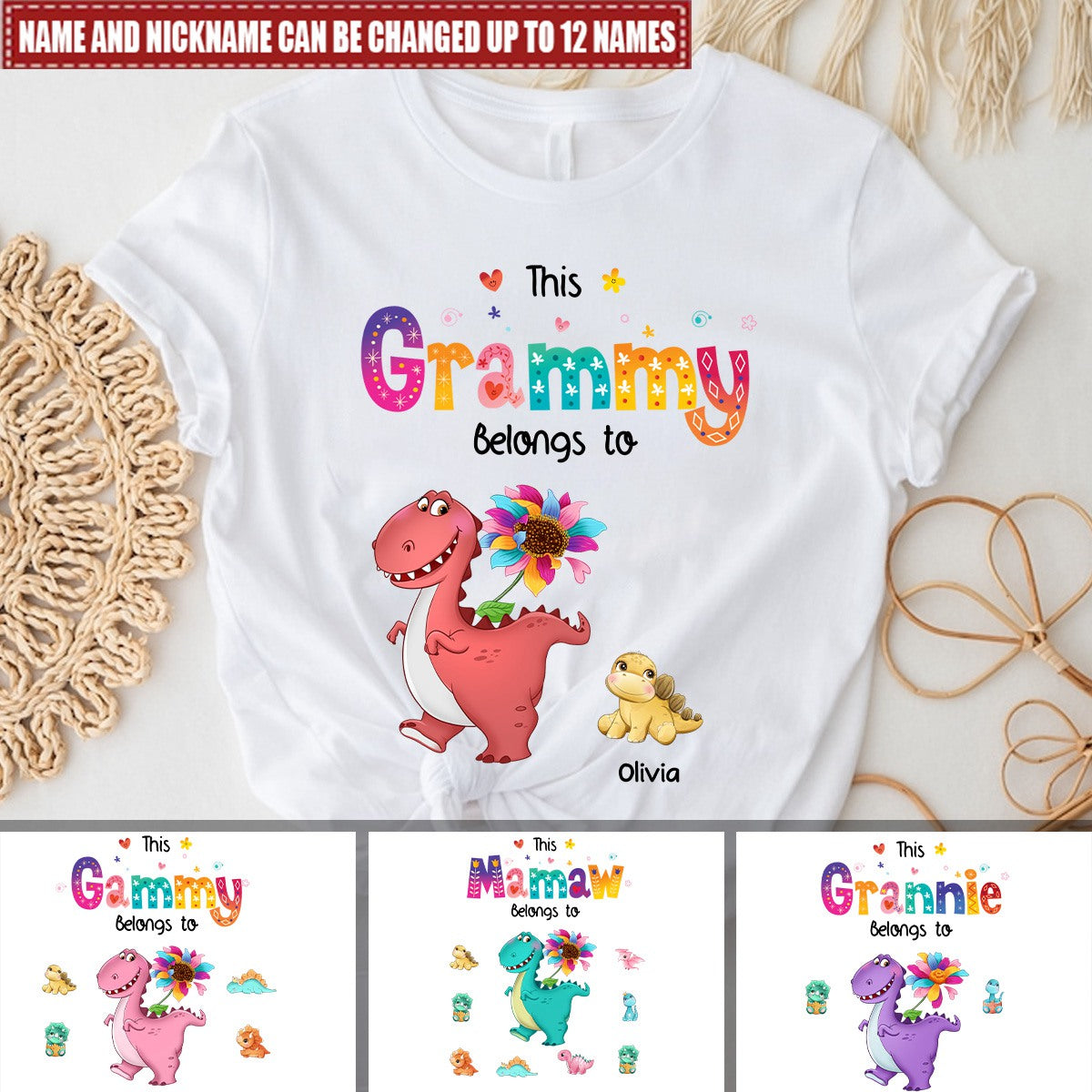 Gift For Grandma - Personalized Dinosaur Shirt