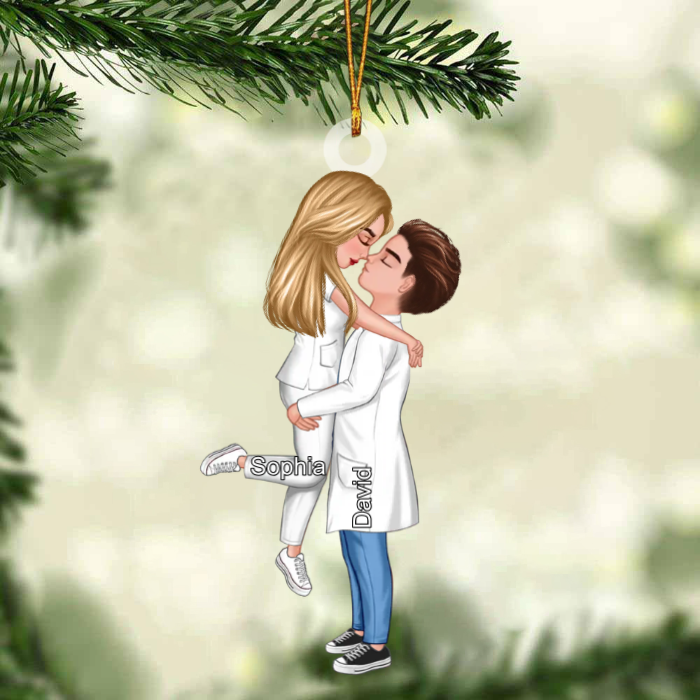 Personalized Christmas Ornament, Couple Portrait Nurse Doctor Gifts by Occupation