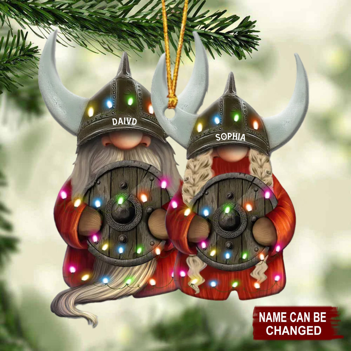 Viking Couple With Printed Christmas Light - Personalized Christmas Ornament - Gift For Couples