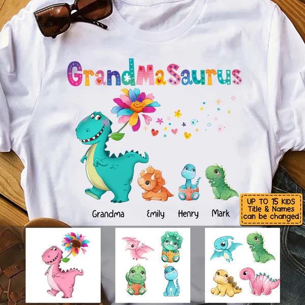 Personalized Grandmasaurus Colorful  Flower T Shirt