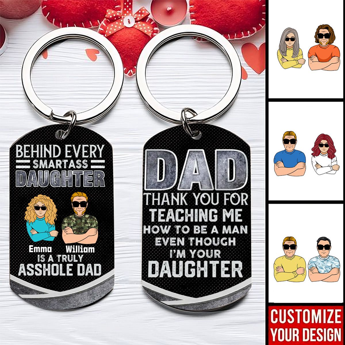 Personalized Dad And Daughter Stainless Steel Keychain - Gift Idea For Father's Day From Daughter/Son - Thank You For Teaching Me How To Be A Man Even Though I'm Your Daughter