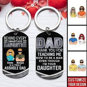 Personalized Dad And Daughter Stainless Steel Keychain - Gift Idea For Father's Day From Daughter/Son - Thank You For Teaching Me How To Be A Man Even Though I'm Your Daughter