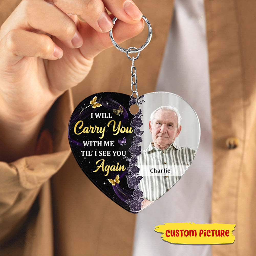 Glow Butterflies Family Memorial Remembrance Keepsake Photo Inserted Personalized Acrylic Keychain