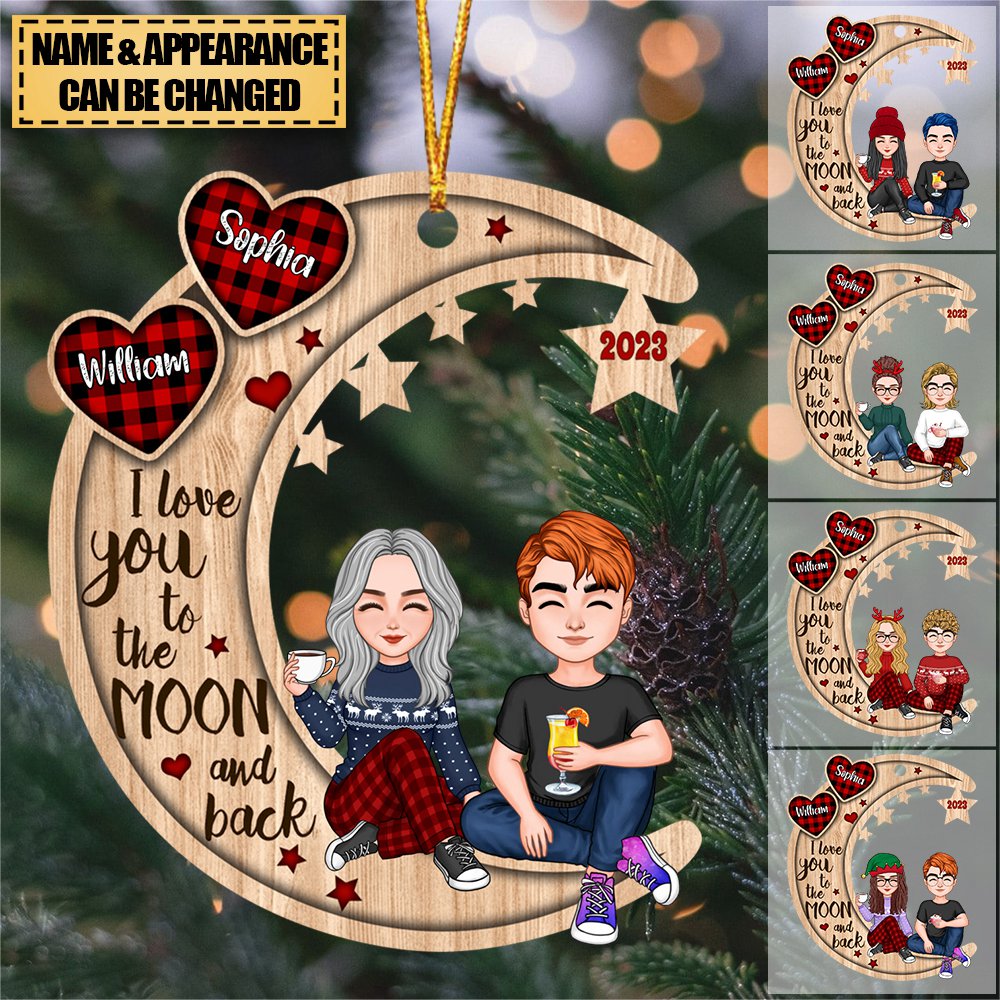 Christmas Doll Couple On Moon Personalized Ornament