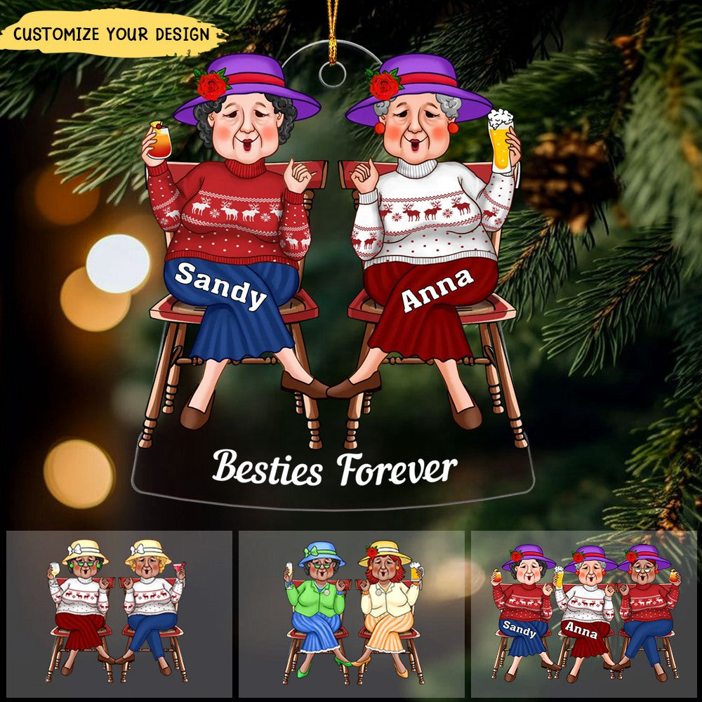 Cool Old Friends Sitting Christmas Gift For Best Friends Besties Personalized Acrylic Ornament