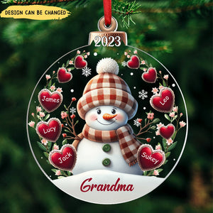 Christmas Happy Flowery Snowman Grandma Mom Sweet Heart Kids Personalized Ornament