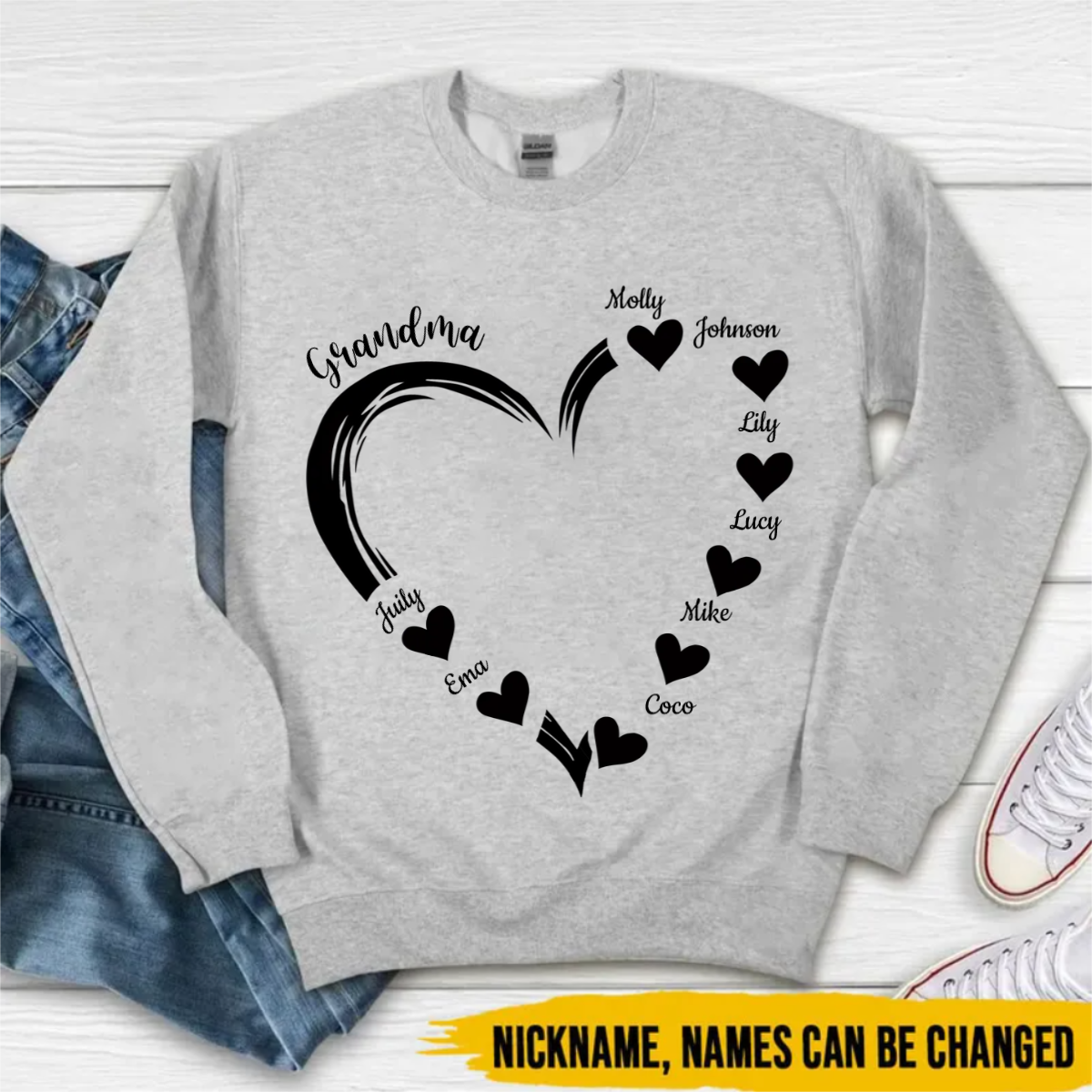 Personalized Sweet Heart Grandma Mom Grandkids Sweatshirt