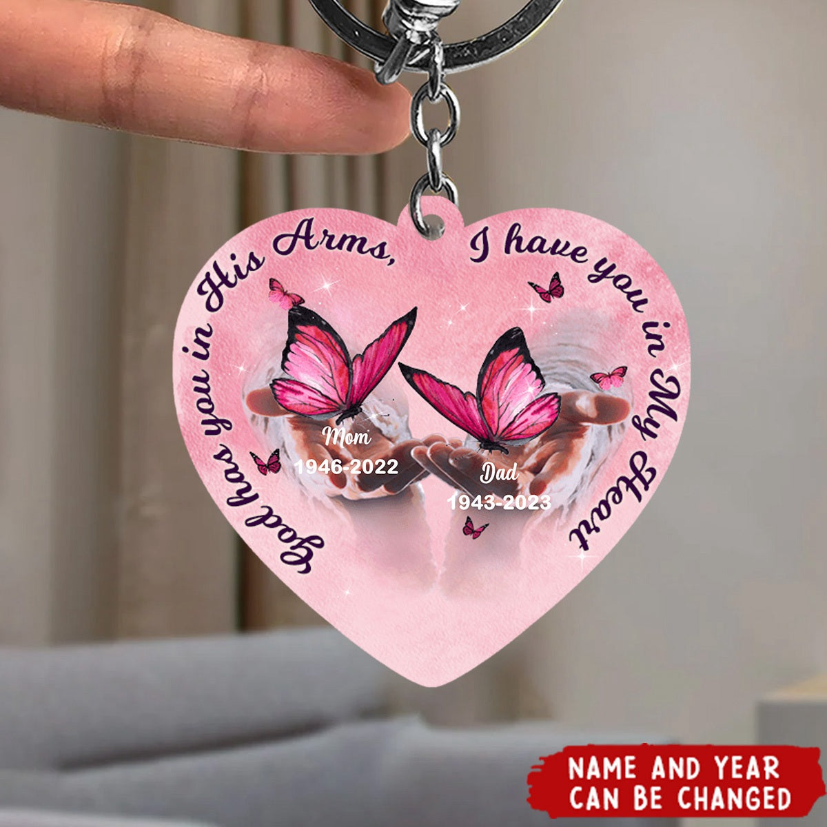 Memorial Pinky Butterflies God Has You In His Arms I Have You In My Heart Personalized Keychain