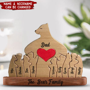 Wooden Bear Love Dad Mom Grandma - Puzzle Wooden Bears Family - Wooden Pet Carvings