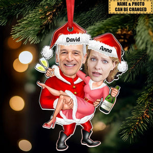 Funny Christmas Couple Custom Photo Ornament