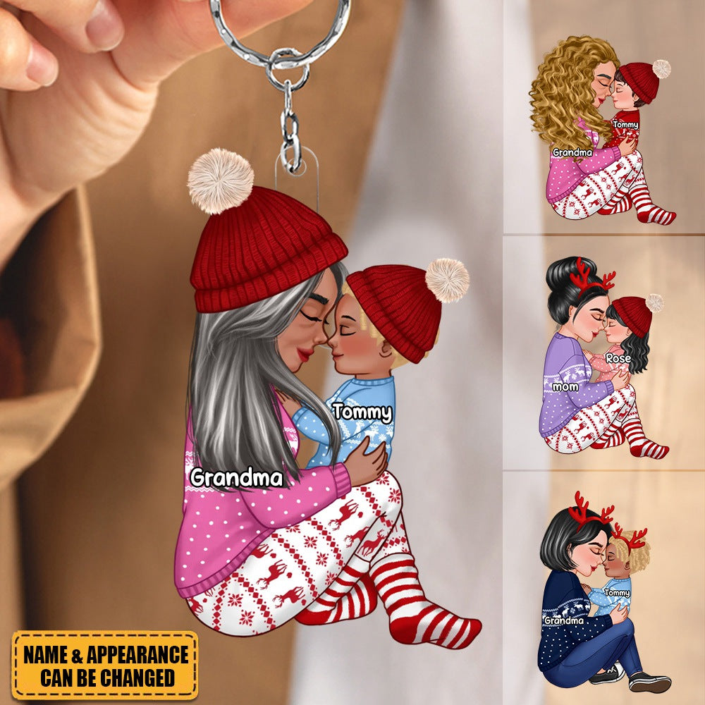 Grandma Mom Holding Kid Personalized Acrylic Keychain