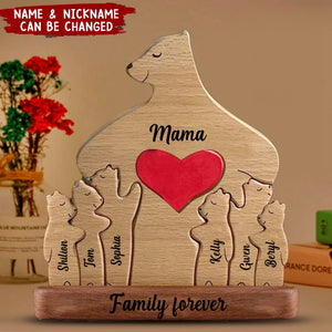 Wooden Bear Love Dad Mom Grandma - Puzzle Wooden Bears Family - Wooden Pet Carvings