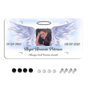 Unique Custom License Plate, Personalized Photo & Texts Angle Wing Memorial Decorative Front License Plate