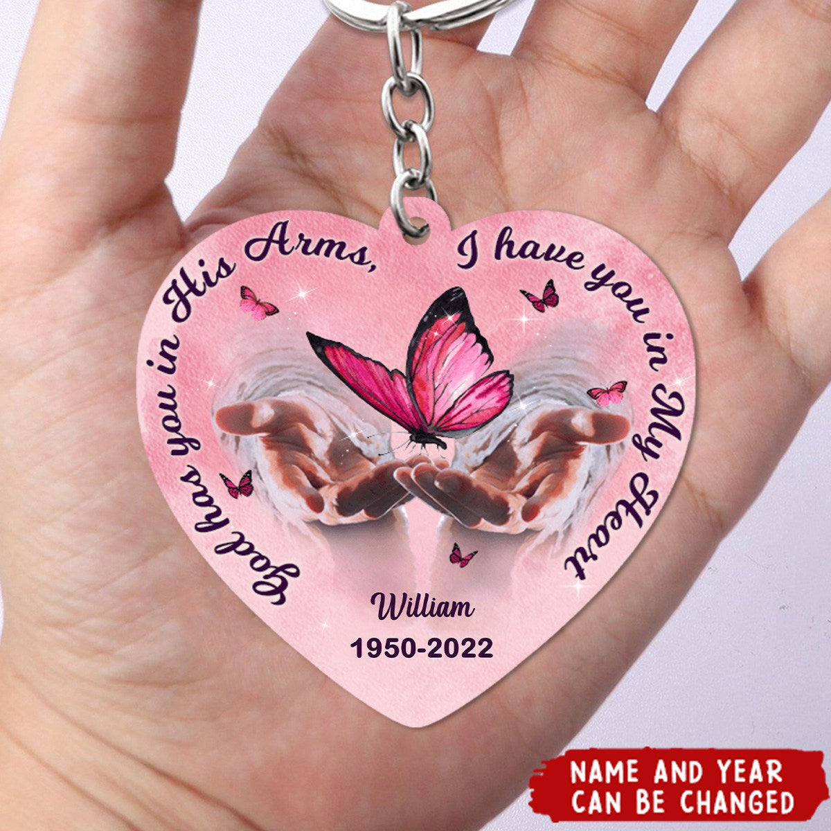 Memorial Pinky Butterflies God Has You In His Arms I Have You In My Heart Personalized Keychain