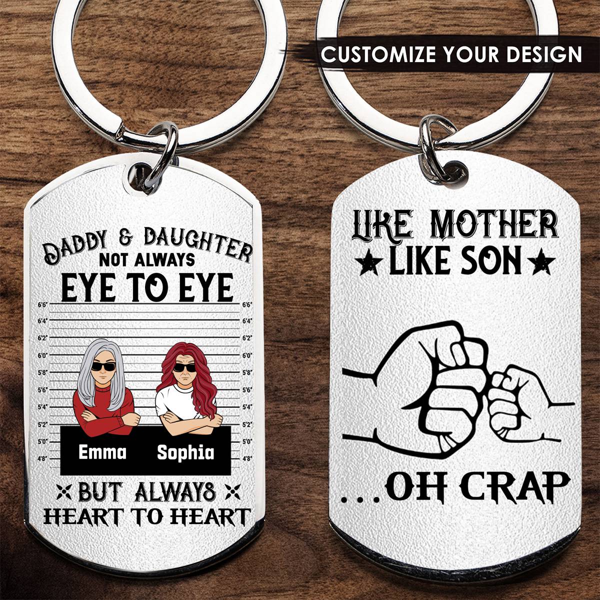 Personalized Dad/Mom And Daughter/Son Stainless Steel Keychain - Gift Idea For Father's Day From Daughter/Son - Like Father Like Daughter Oh Crap