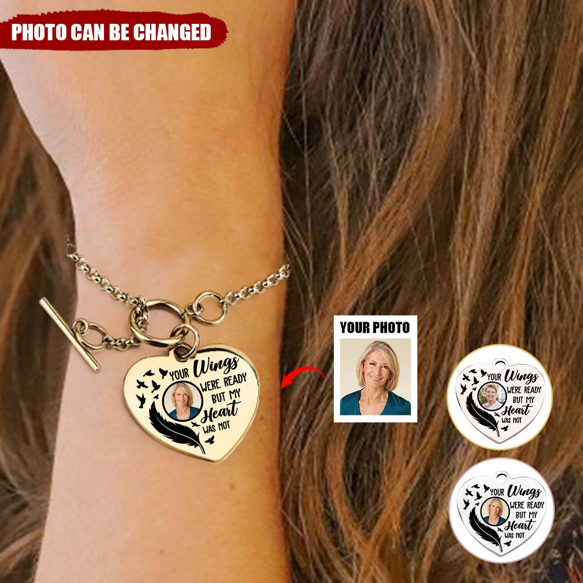 Your Wings Were Ready Personalized Photo Heart Bracelet