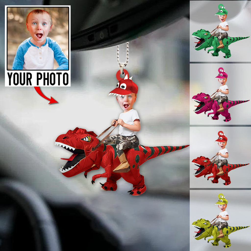 Personalized Cute Kid Rides Dinosaurus Acrylic Ornament