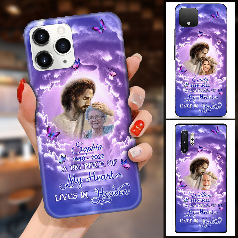 Memorial Upload Photo Gift, A Big Piece Of My Heart Lives In Heaven Personalized Phone Case LPL14JUN22TP1