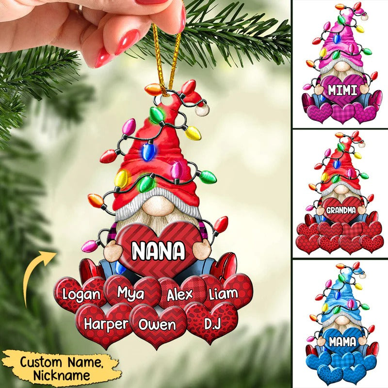 Colorful Christmas Light Doll Grandma Loves Sweet Heart Kids, Gifts For Nana Auntie Mommy Personalized Acrylic Ornament