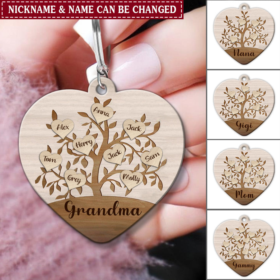 Grandma Tree Personalized Wooden Keychain