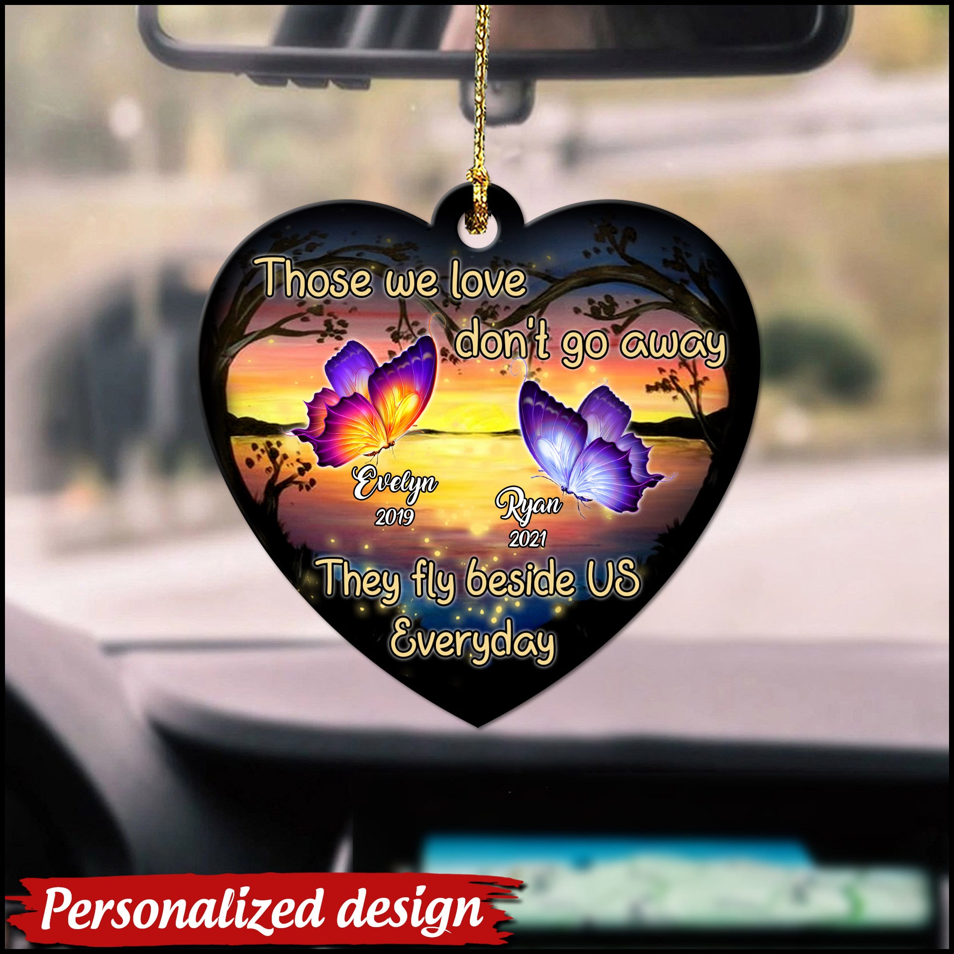 Those We Love Don't Go Away They Fly Beside Us Every Day Sunset Background Memorial Custom Gift Heart Wooden Shape Ornament