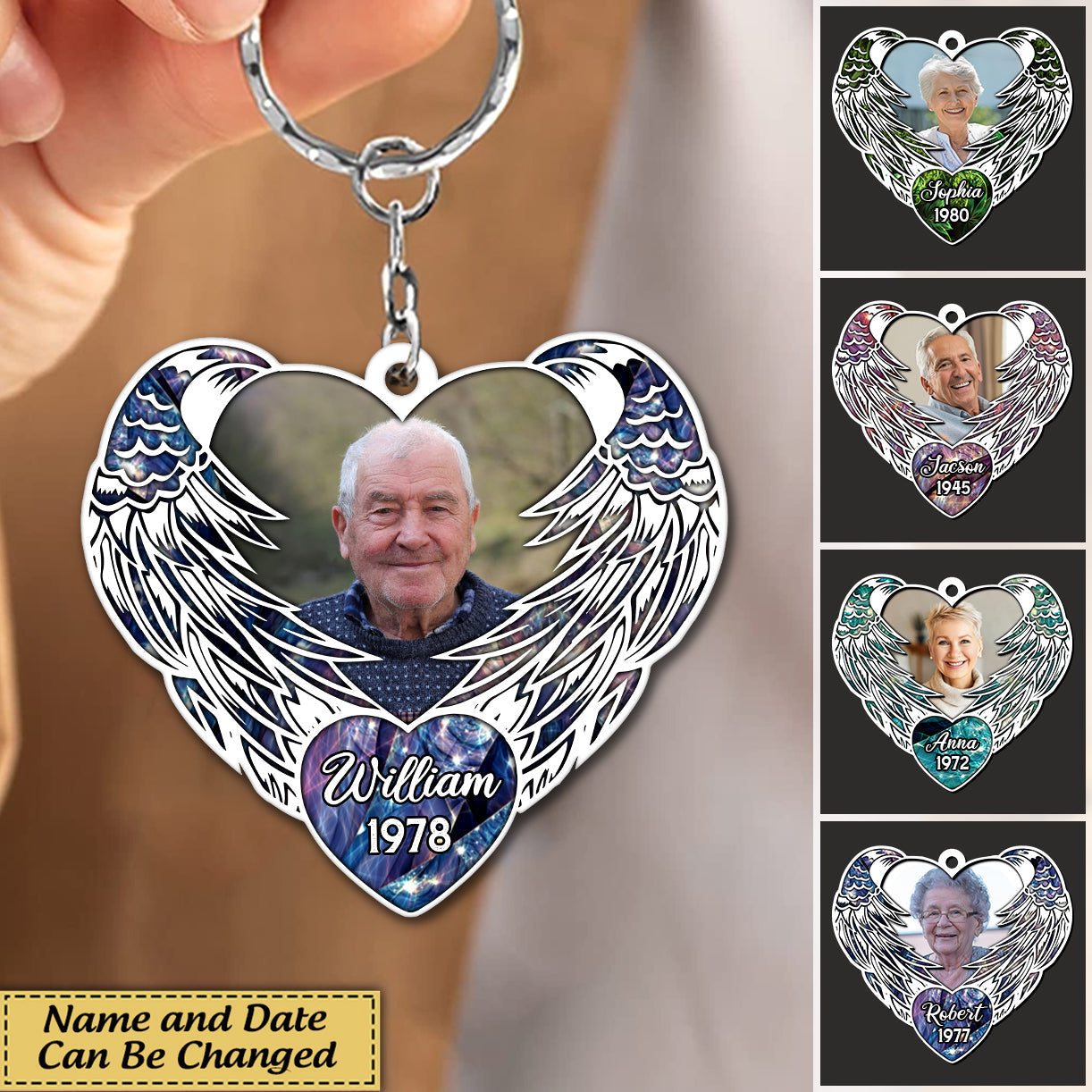 Personalized Photo Upload Image Angel Wings Family Friends Memorial Acrylic Keychain