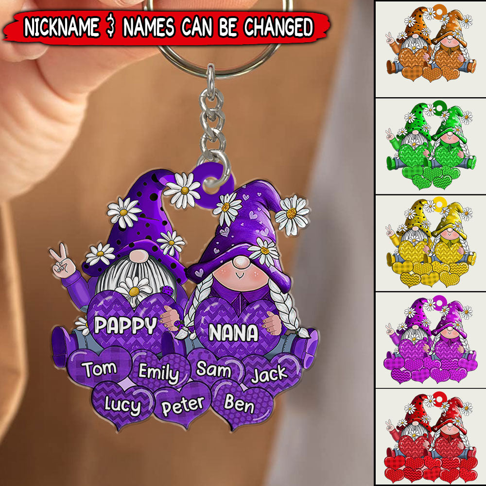 Colorful Grandpa- Grandma Doll Loves Sweet Heart Kids, Personalized Acrylic Keychain
