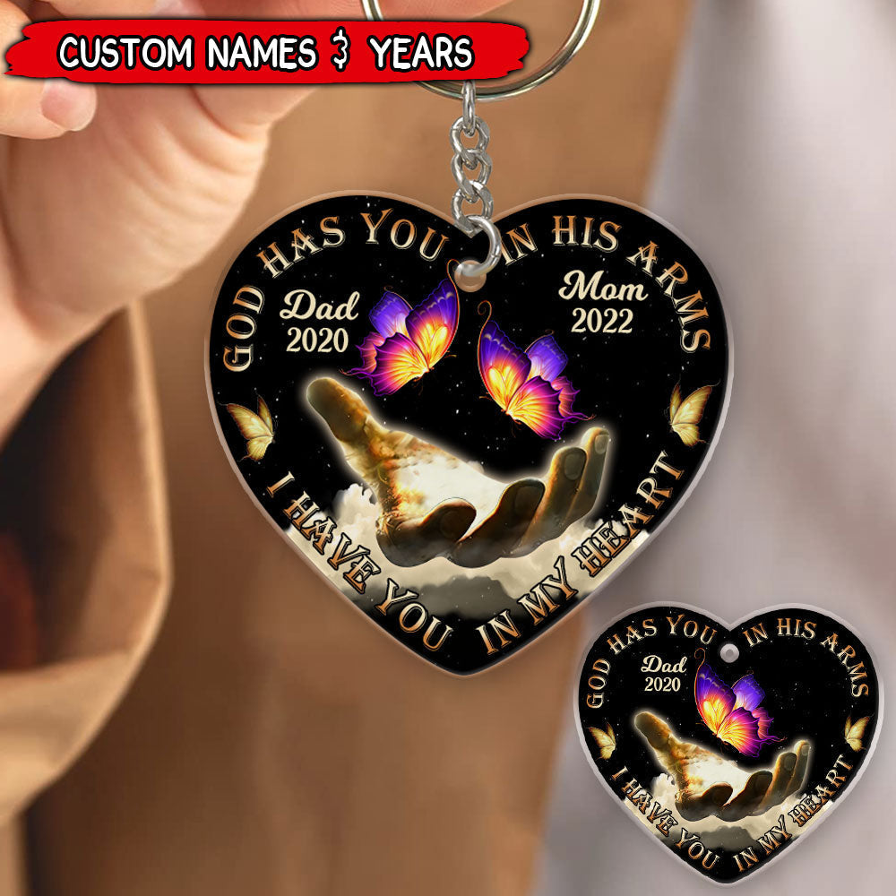 Memorial Gift Butterfly God Has You In His Arms I Have You In My Heart Personalized Acrylic Keychain