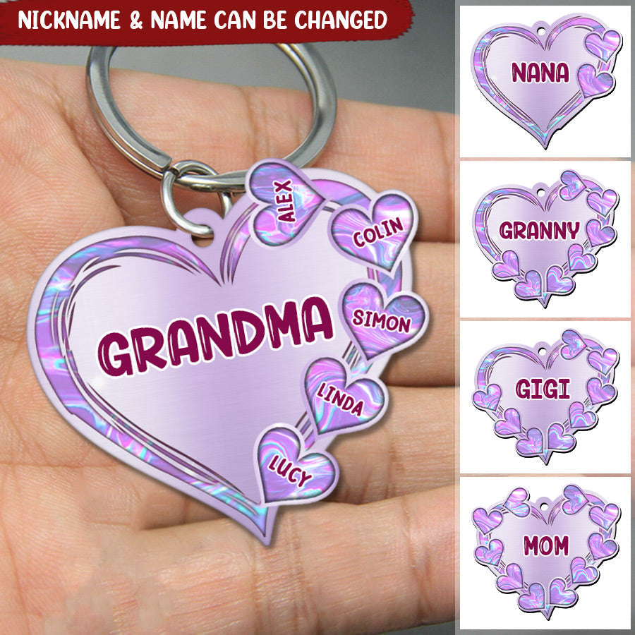 Grandma- Mom Violet Heart Kids Mother's Day Personalized Acrylic Keychain