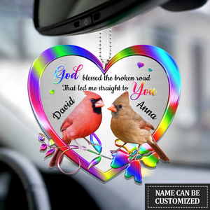Cardinal Couple God Blessed Personalized Flat Car Ornament