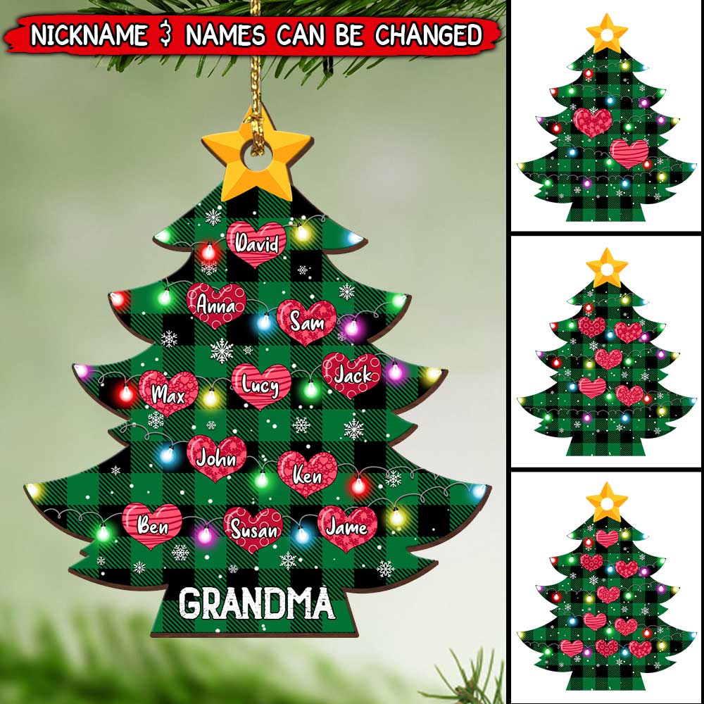 Christmas Family Nana Mom Tree Sweet Hearts Kids Personalized Wooden Ornament