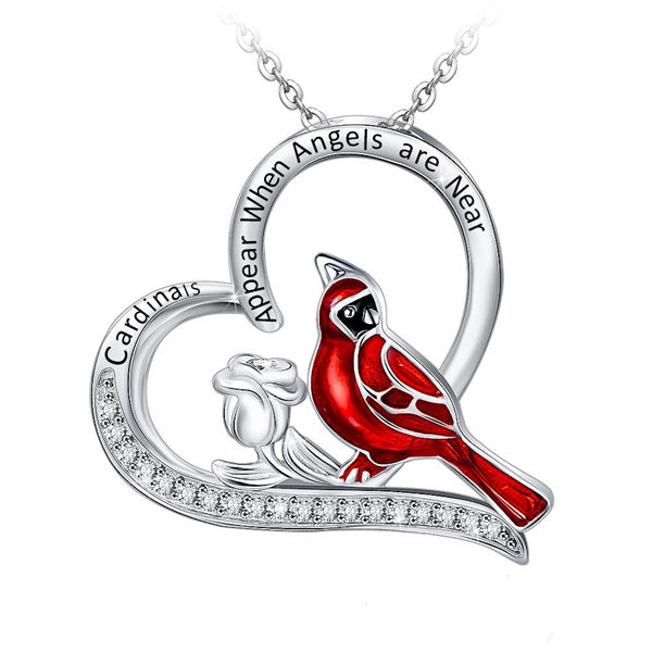 Rose Diamond Cardinal Heart Pendant Necklace