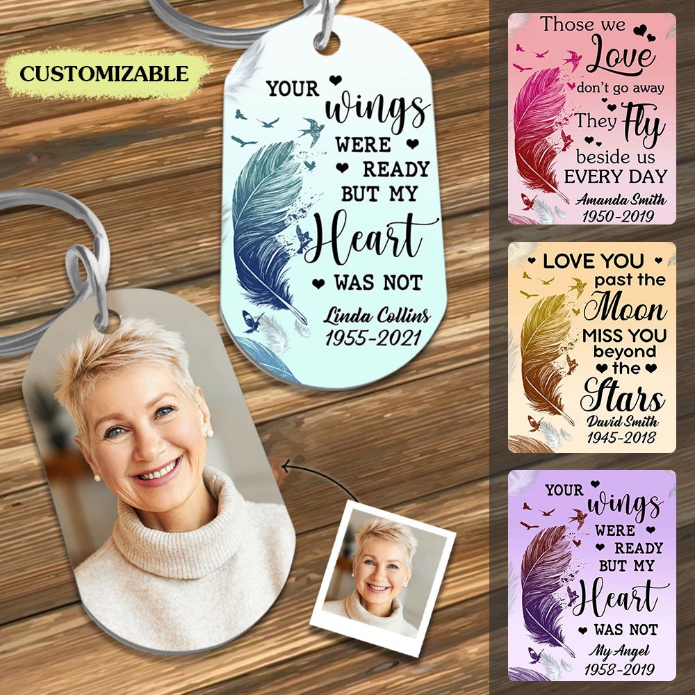 Flying To Heaven Feather - Personalized Photo Stainless Steel Keychain