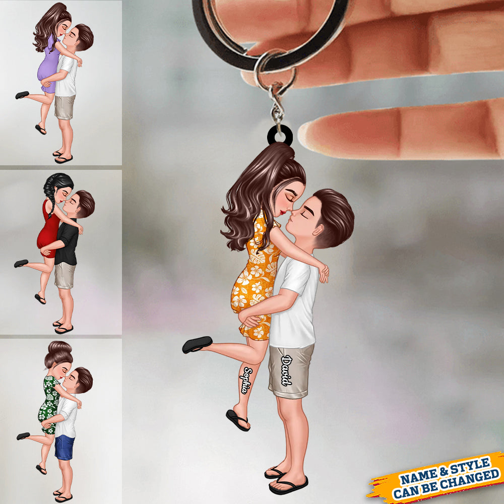 Summer Doll Couple Kissing Hugging  Personalized Keychain