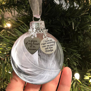 A Piece of My Heart Is In Heaven Feather Ball Memorial Ornament