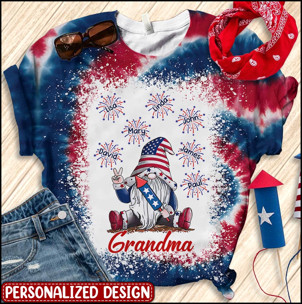 Grandma Dwarf Firecracker Grandkids Independence Day Personalized 3D T-Shirt