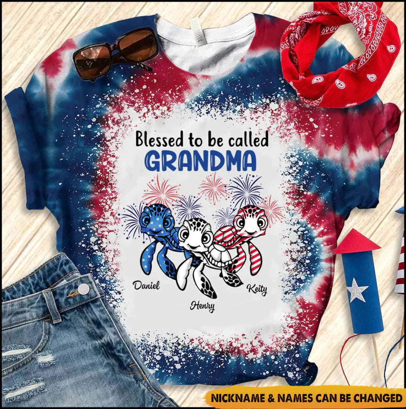 USA July 4th Grandma Mom Turtle Custom Nickname Names Independence Day Gift 3d T-shirt