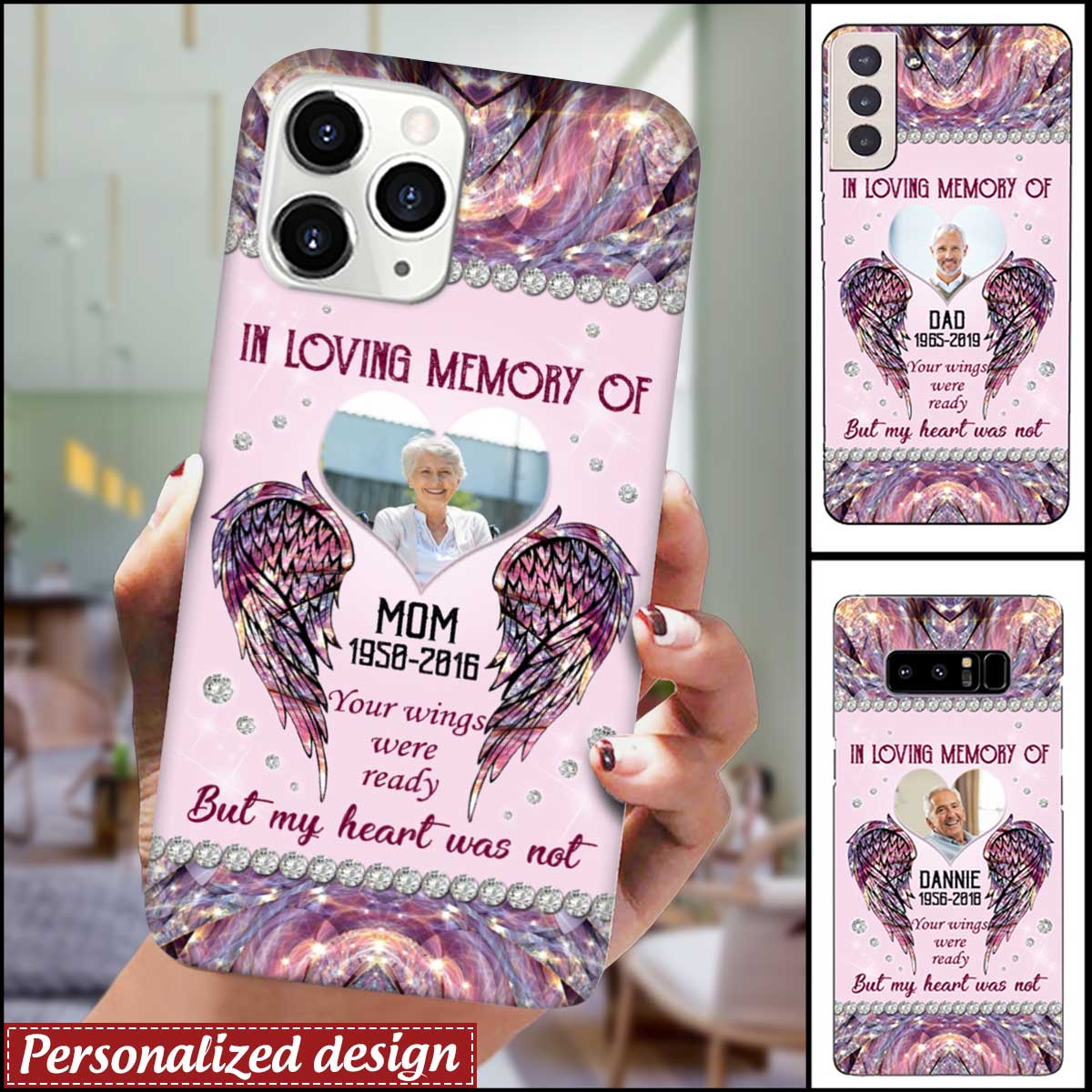 Custom Photo Your Wings Were Ready But My Heart Was Not Memorial Gift Glass Phone case